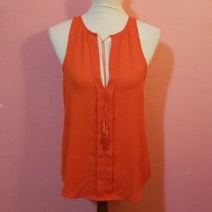 LUMIERE Bright Orange Sheer Sleeveless Tank M
